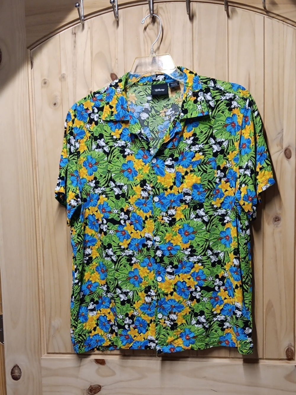 Disney Men's Short-Sleeve Tropical Floral Hawaiian Shirt With Mickey EUC